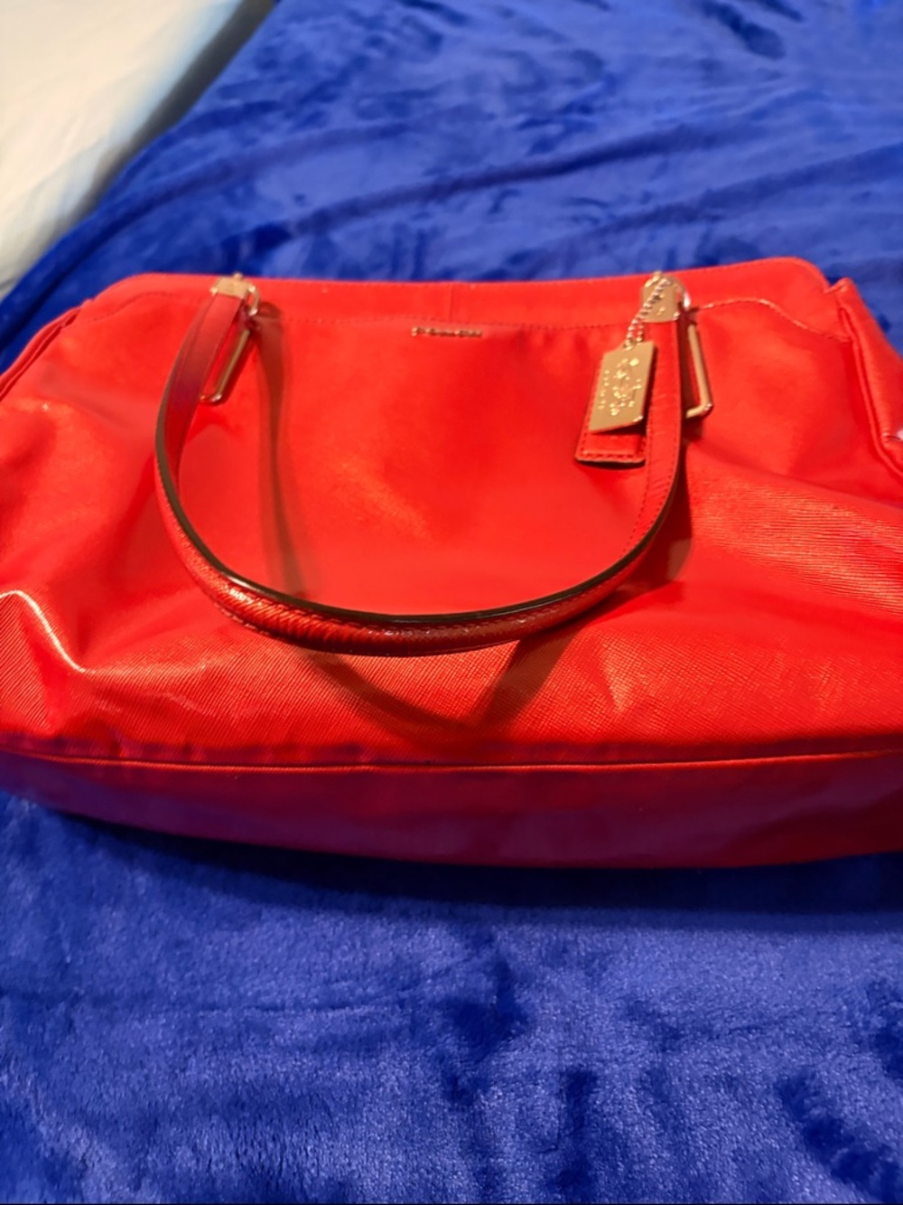 Coach Red Leather Shoulder Bag with Gold-Tone Hardware good condition